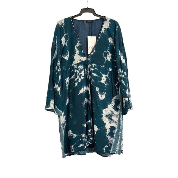 Zara Xsmall oversized Mini Tie-Dye Dress - Blue - Picture 9 of 16